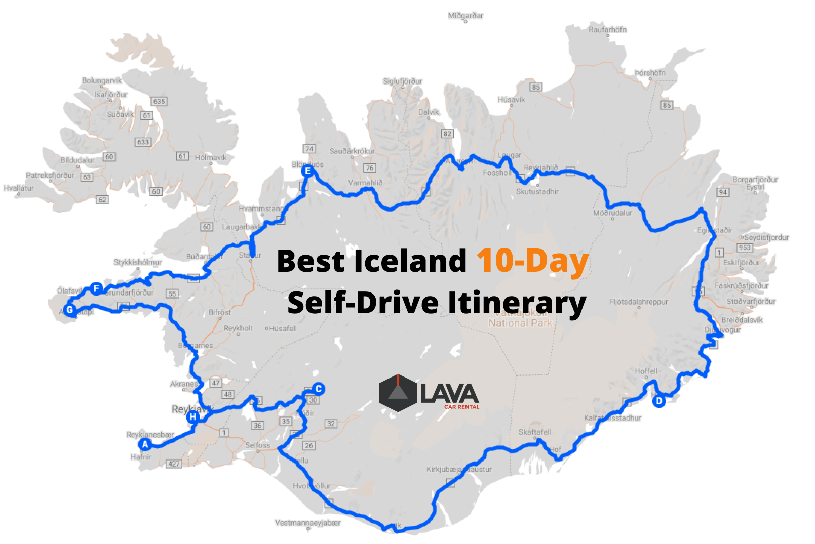 Itinerario de 10 días en coche de alquiler en Islandia (verano e invierno)