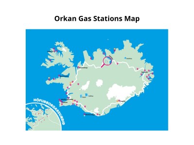Orkan gas stations map in Iceland