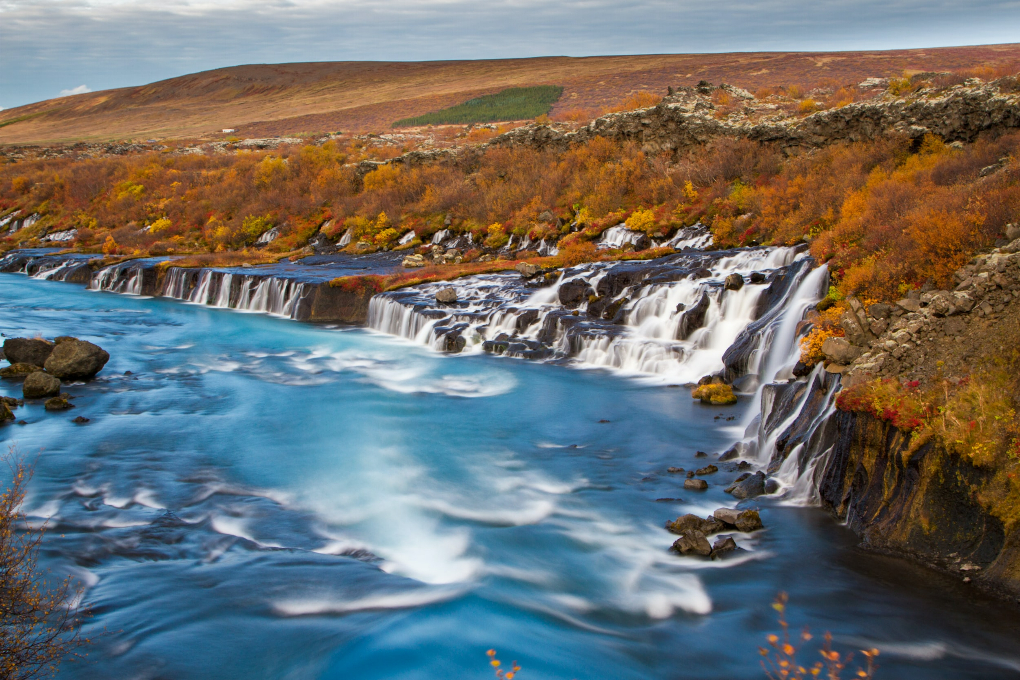 Beautiful waterfall in Summer in Iceland