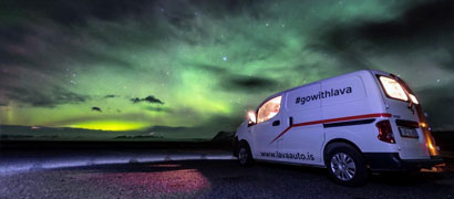 Aurora Borealis Night Ski with Lava Car Rentals Camper Van 