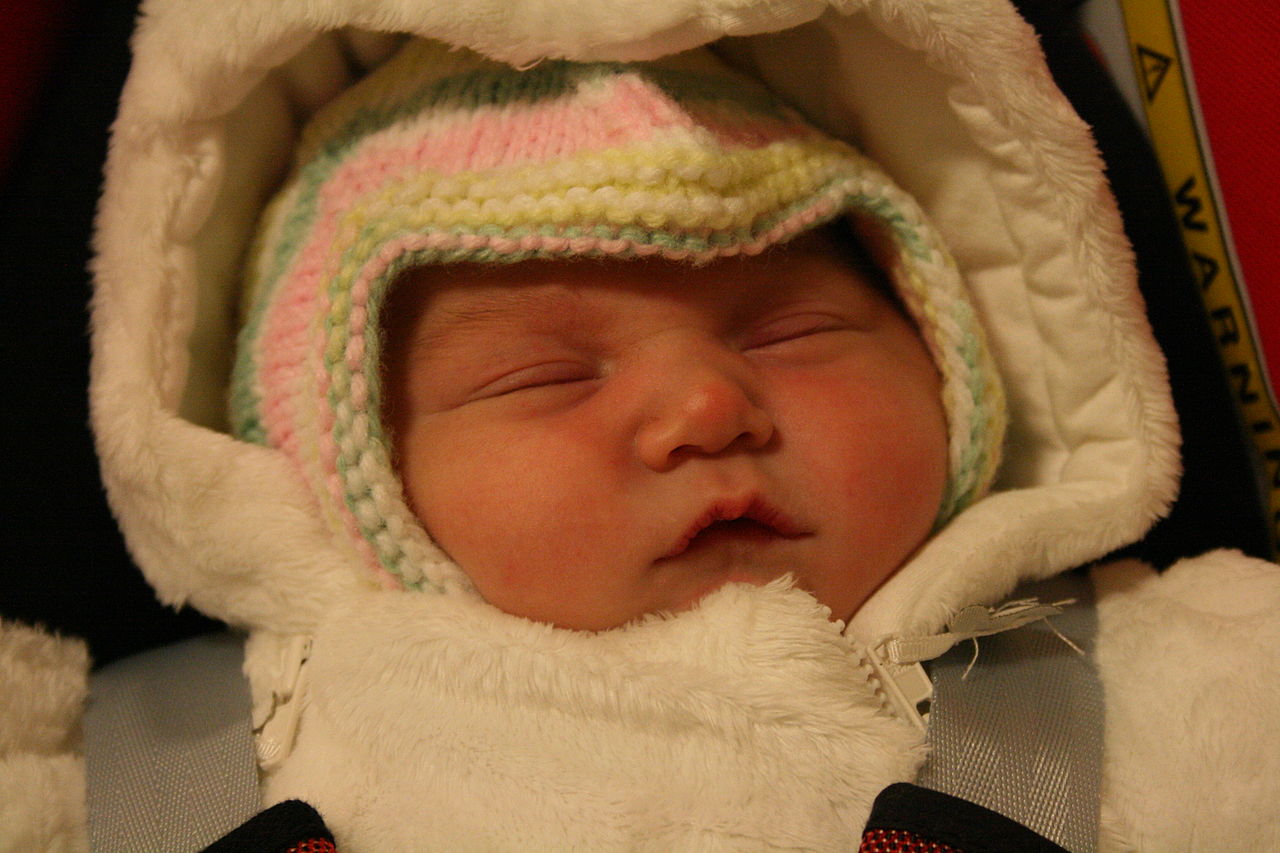 Bundled up baby in car seat