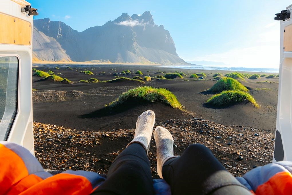 View from a campervan in September in Iceland