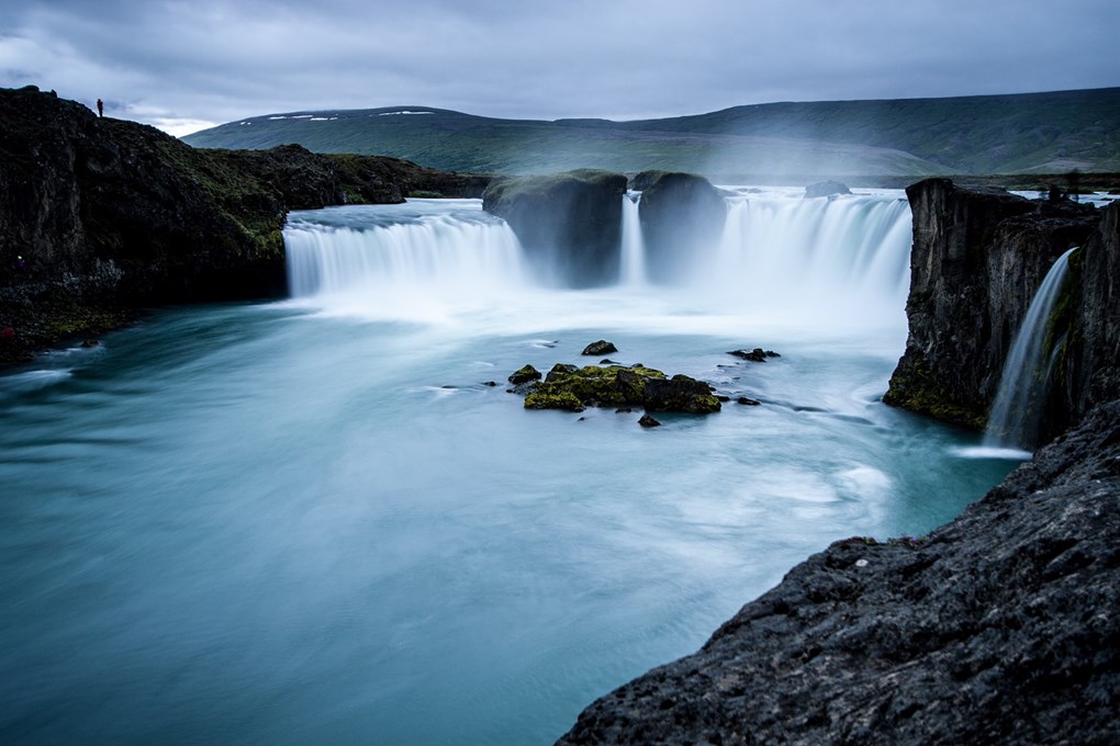 Goðafoss waterfall is located in the river Skjálfandafljót in north Iceland, the fourth largest river in Iceland.