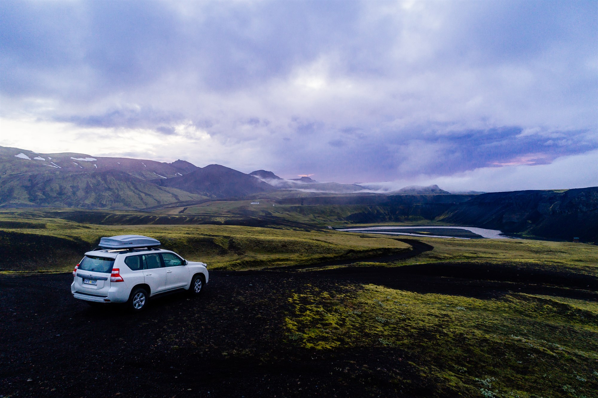 a car driving on iceland's ring road