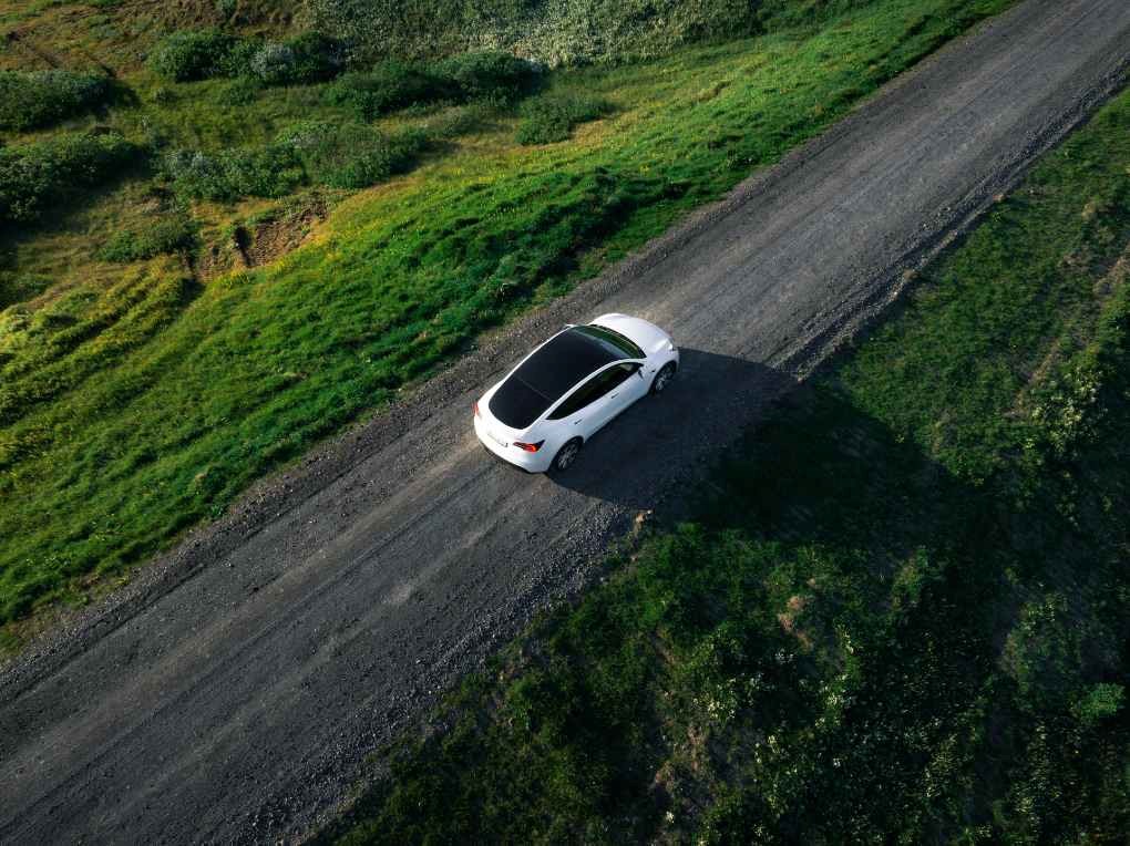 Efficient electric car on the road in Iceland Efficient electric car on the road in Iceland