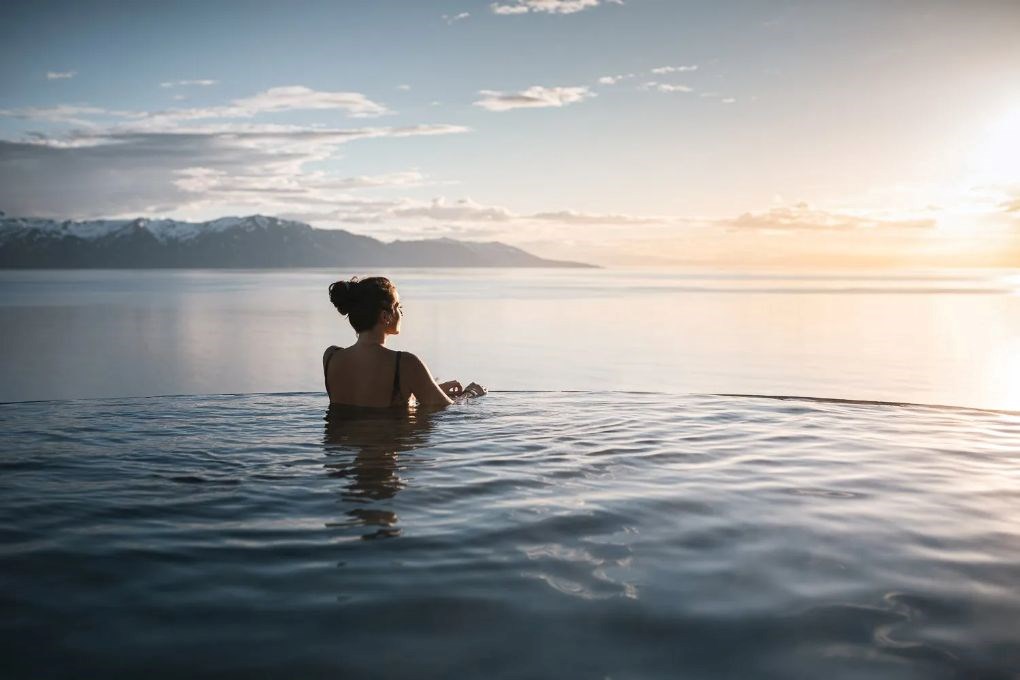 Bathing in hot spring in Iceland Bathing in hot spring in Iceland
