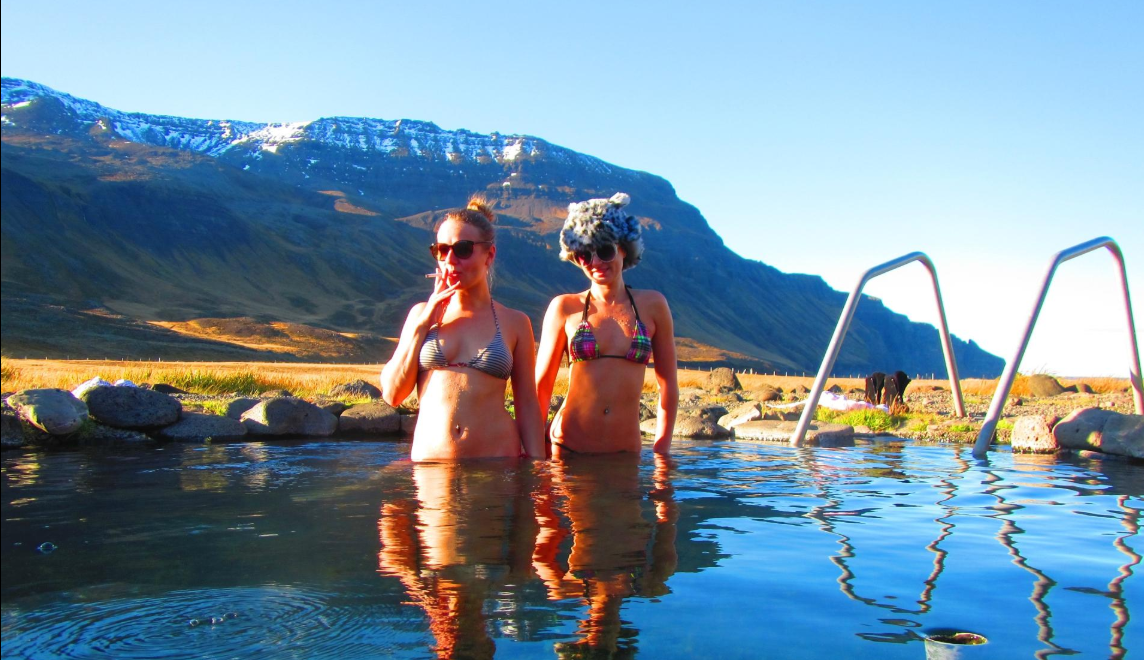 Two Women Relaxing in Icelandic Hot Springs