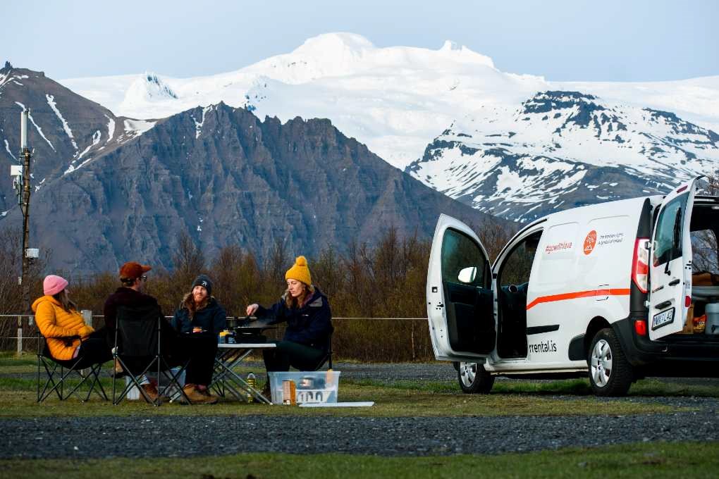 Group of camper travellers in Iceland