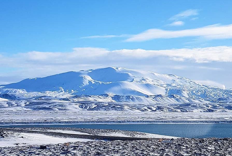 Snow Capped Hekla Volcano and Varmá River