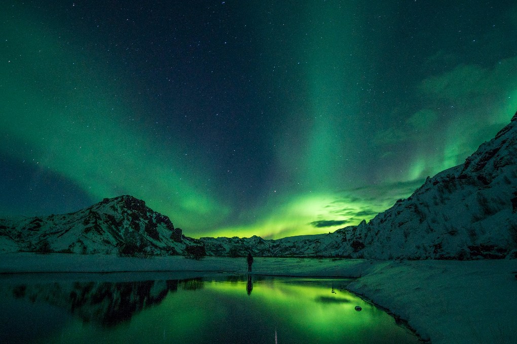 The northern lights in Iceland in the winter