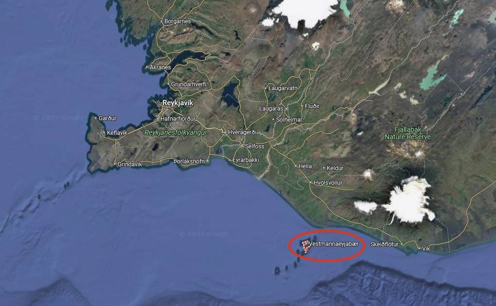 Location of Westman Islands in Iceland