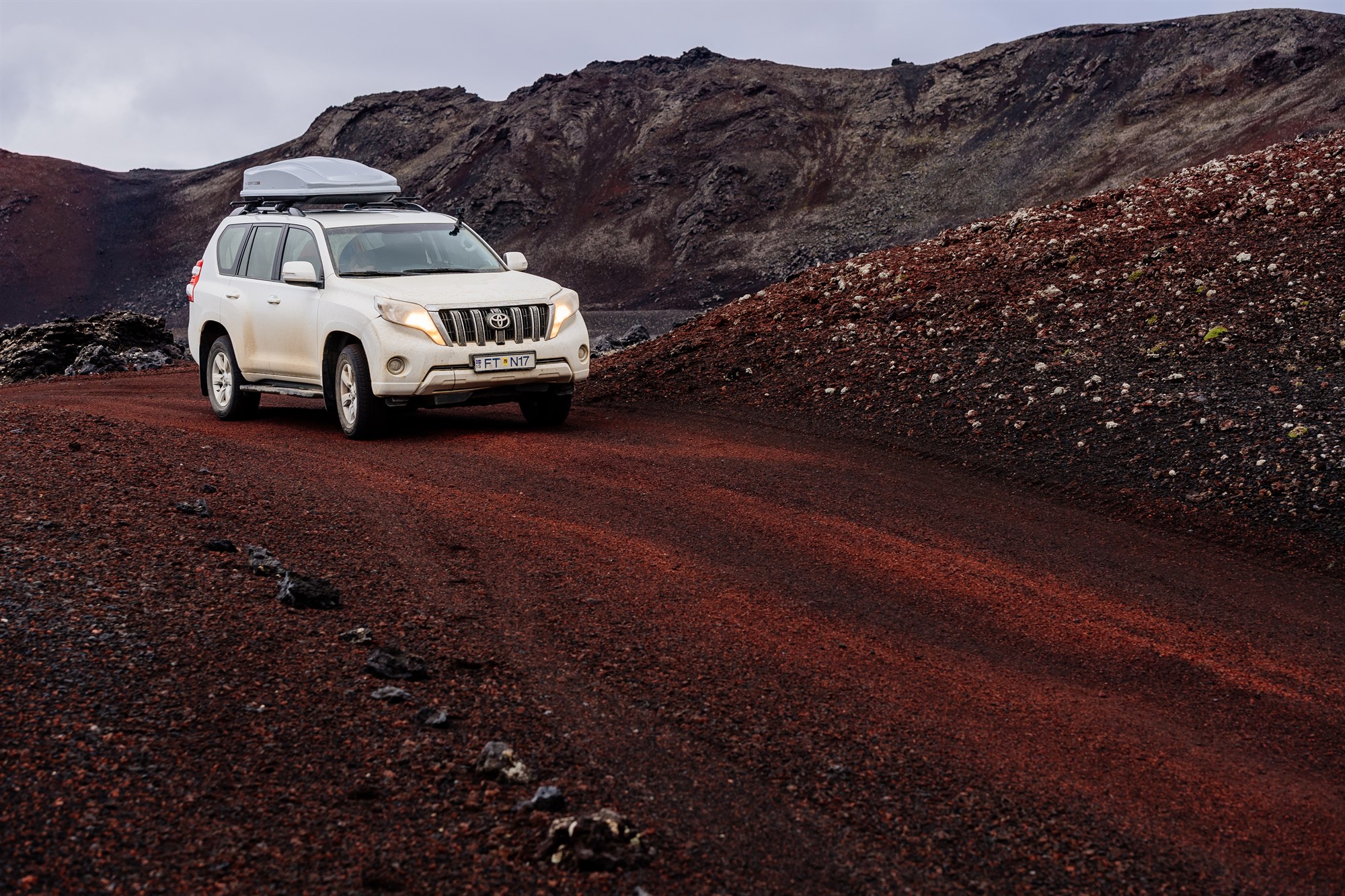 Toyota SUV on Icelandic Red Dirt Road