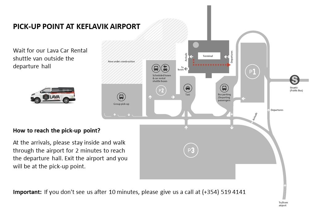 Map of airport pick-up at Keflavik airport with Lava Car Rental