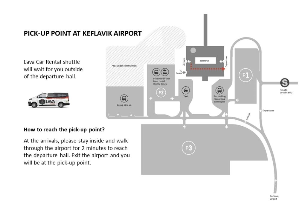 Map of airport pick-up at Keflavik airport with Lava Car Rental