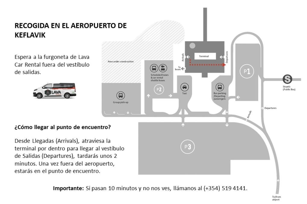 Mapa de la recogida en el aeropuerto con Lava Car Rental