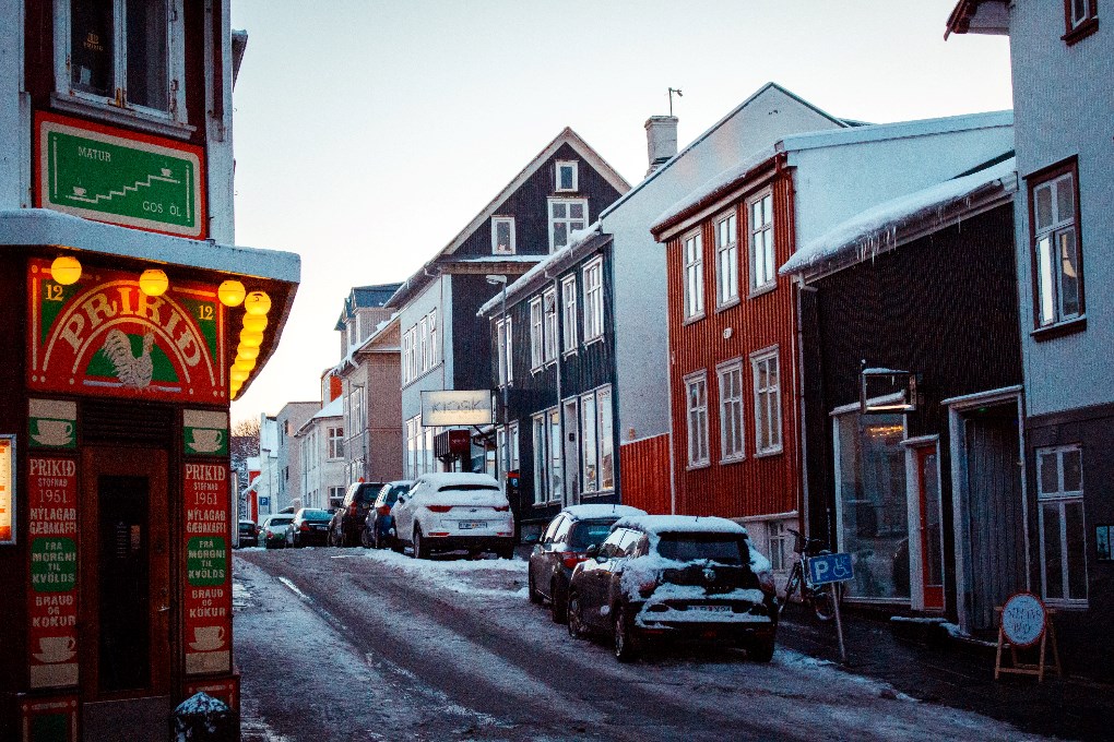 Cars parked in downtown Reykjavik