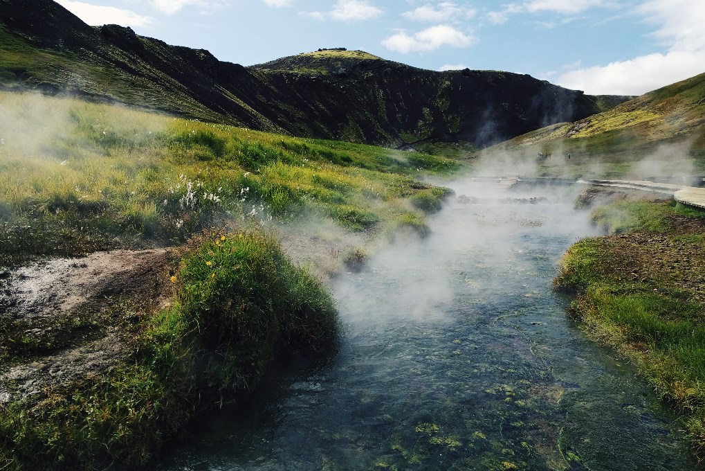 You can bath in the hot river at the end of the Reykjadalur valley hiking trail