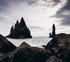 The beautiful Reynifjara black sand beach in South Iceland