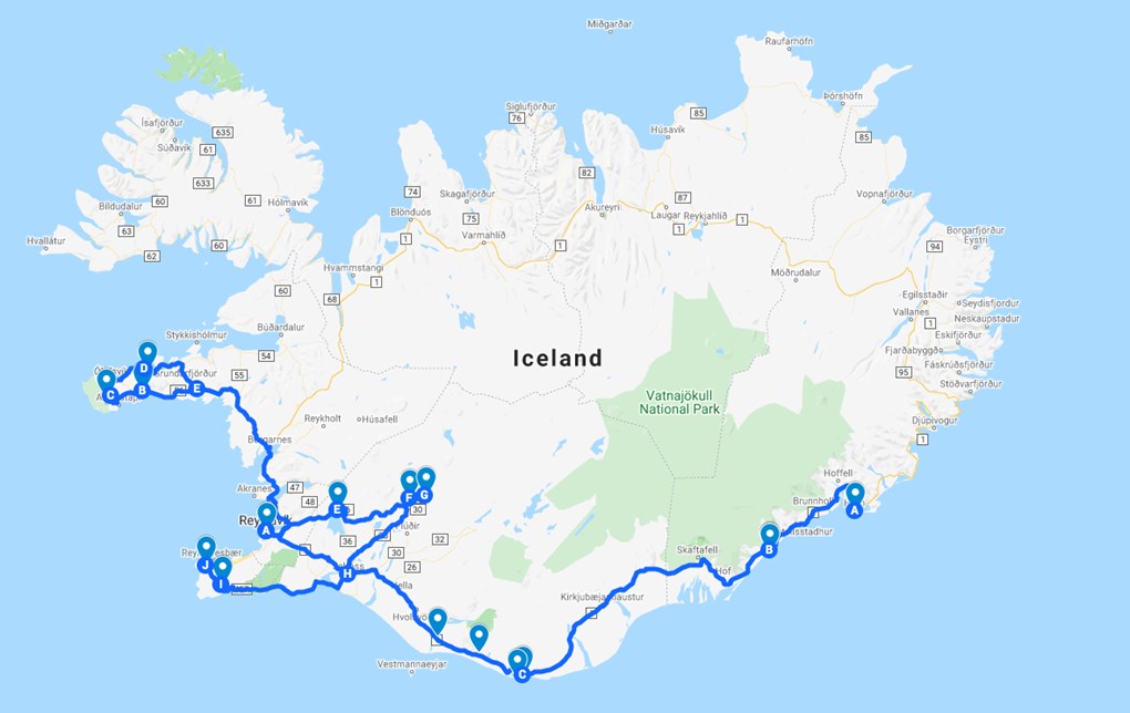 Itinéraire d'été de 7 jours en Islande