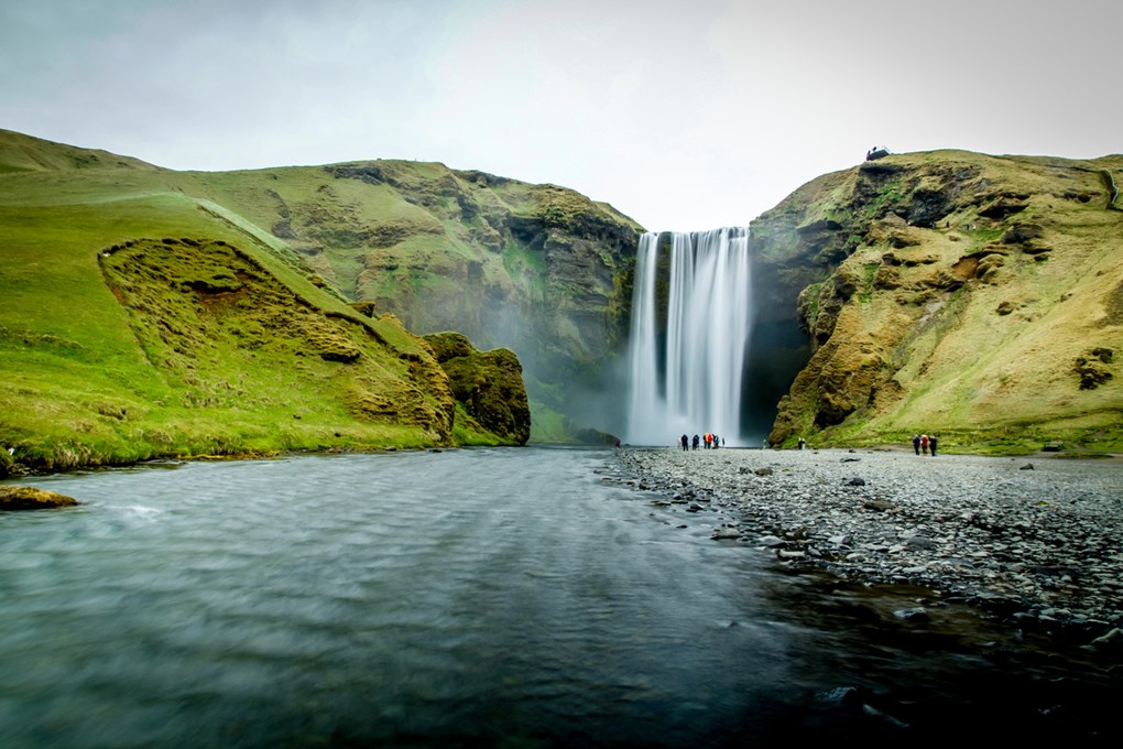 Waterfall in Iceland in a cloudy day