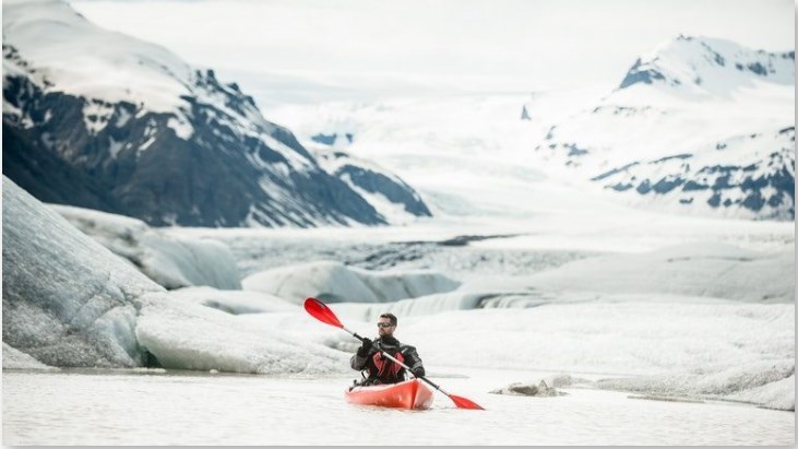 Kayaking down Icelandic Glacial River