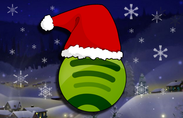Green Spotify Logo with Red Santa Hat