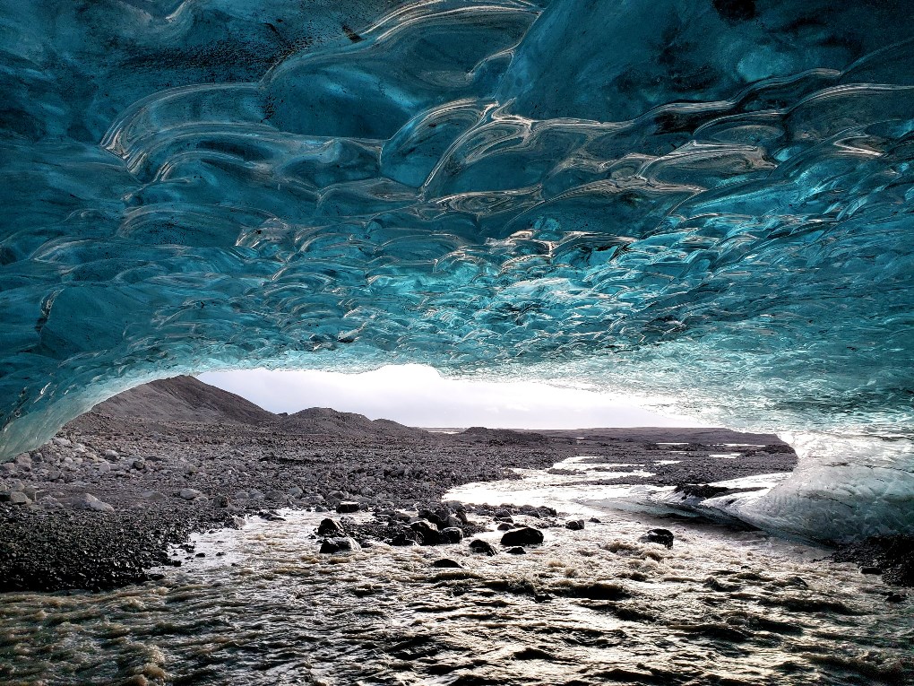Ice cave in Vatnajokull glacier, in Iceland