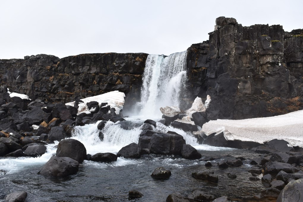 Snowy waterfall in Iceland